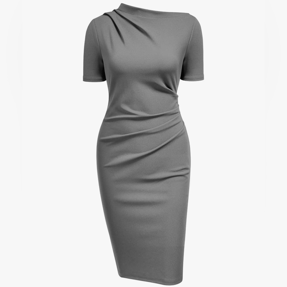 Retro Half Collar Ruched Pencil Dress